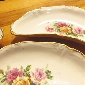Vintage Moss Rose Dishes, x3